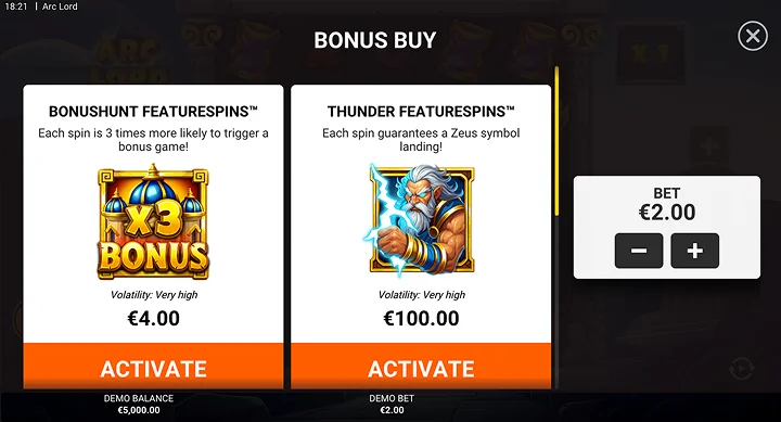 BonusHunt FeatureSpins and Thunder FeatureSpins bonuses in Arc Lord